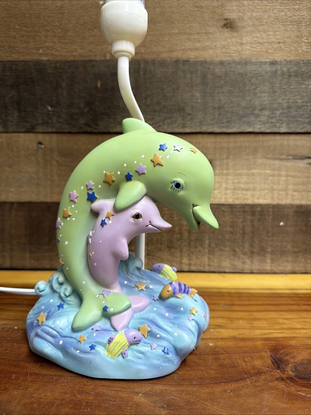 Vtg Y2K Colorful Dolphin Lamp Base Hand Sculpted & Painted 2003 Kidsline